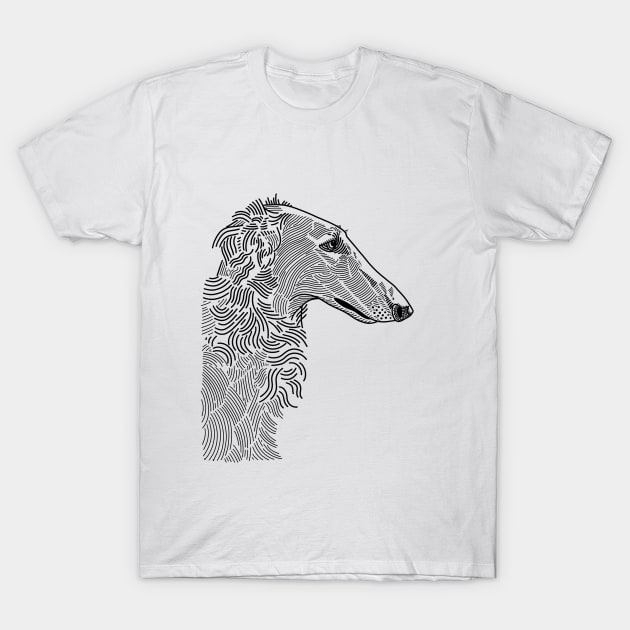 Borzoi portrait blackwork flash design T-Shirt by VEROfojt